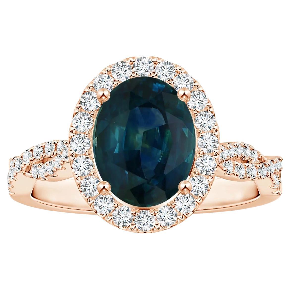For Sale:  ANGARA GIA Certified Natural Teal Sapphire Diamond Shank Ring in Rose Gold