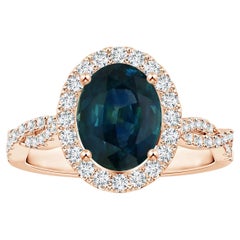 ANGARA GIA Certified Natural Teal Sapphire Diamond Shank Ring in Rose Gold 