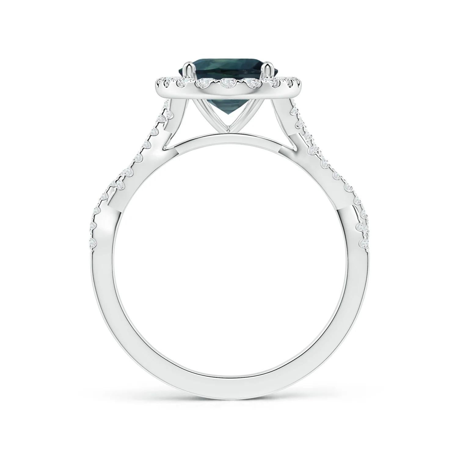 ANGARA GIA Certified Natural Teal Sapphire Diamond Shank Ring in White Gold 2