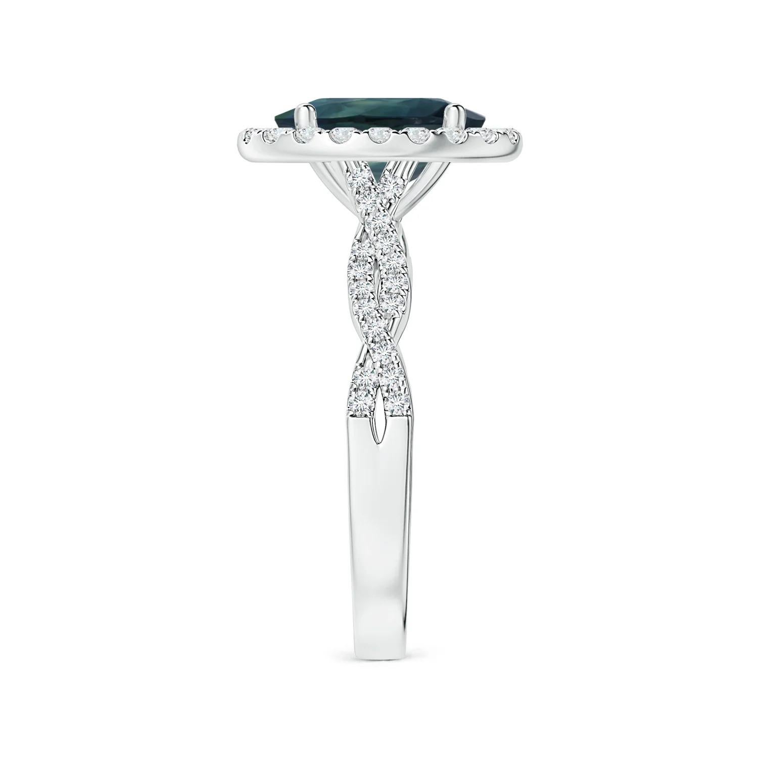 For Sale:  ANGARA GIA Certified Natural Teal Sapphire Diamond Shank Ring in White Gold 4
