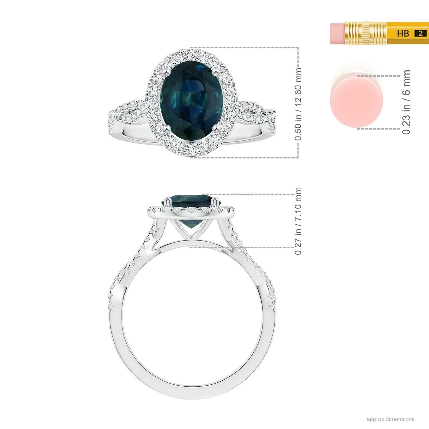 For Sale:  ANGARA GIA Certified Natural Teal Sapphire Diamond Shank Ring in White Gold 5