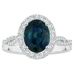 ANGARA GIA Certified Natural Teal Sapphire Diamond Shank Ring in White Gold 