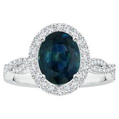 ANGARA GIA Certified Natural Teal Sapphire Diamond Shank Ring in White Gold