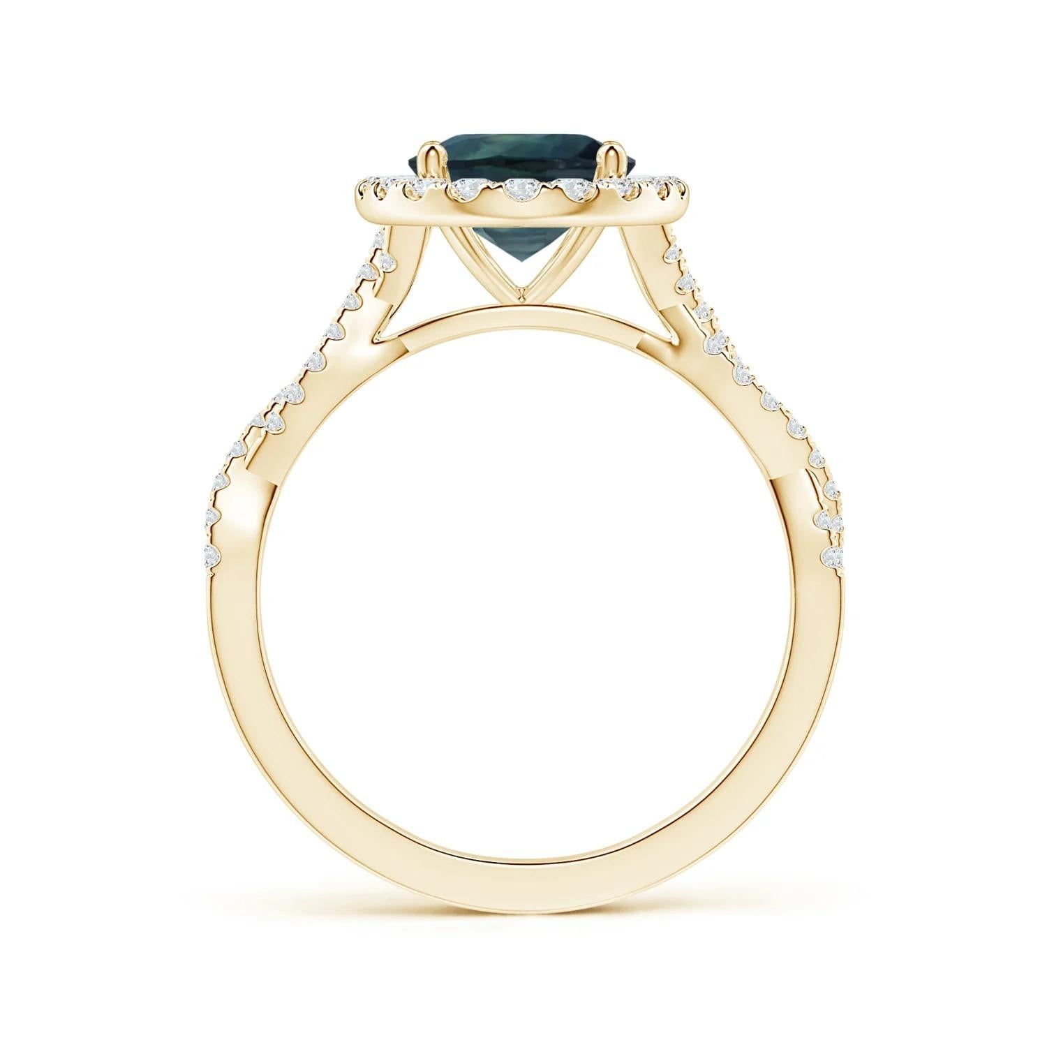 ANGARA GIA Certified Natural Teal Sapphire Diamond Shank Ring in Yellow Gold 2