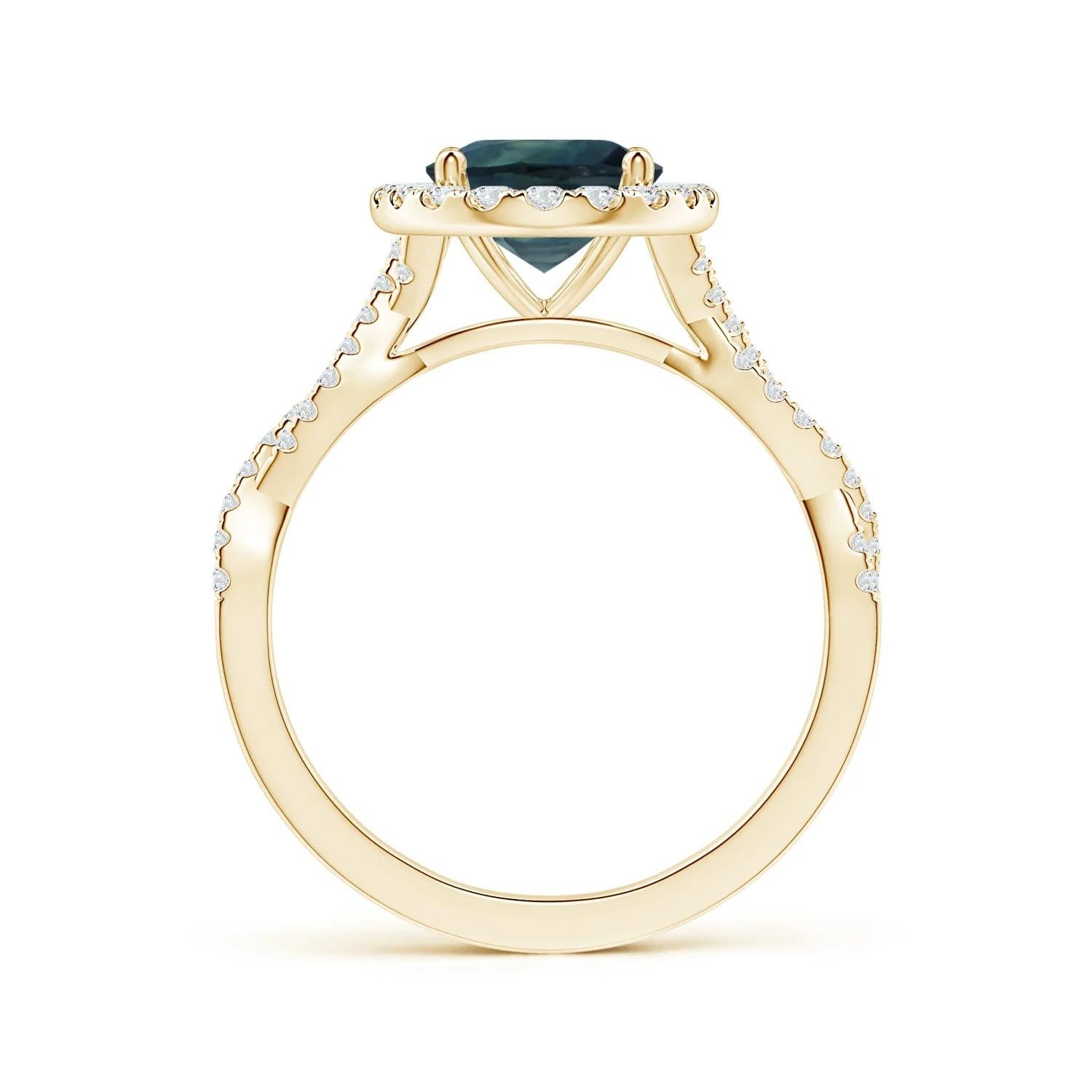 For Sale:  ANGARA GIA Certified Natural Teal Sapphire Diamond Shank Ring in Yellow Gold  2
