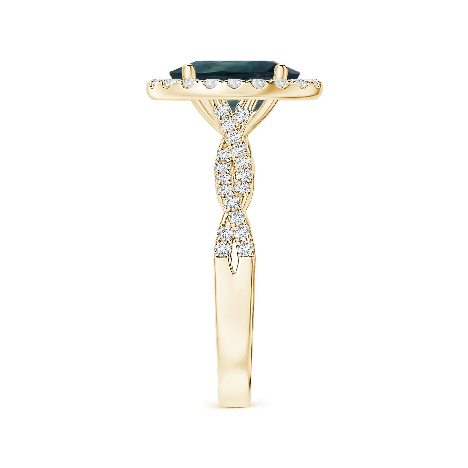 ANGARA GIA Certified Natural Teal Sapphire Diamond Shank Ring in Yellow Gold 4
