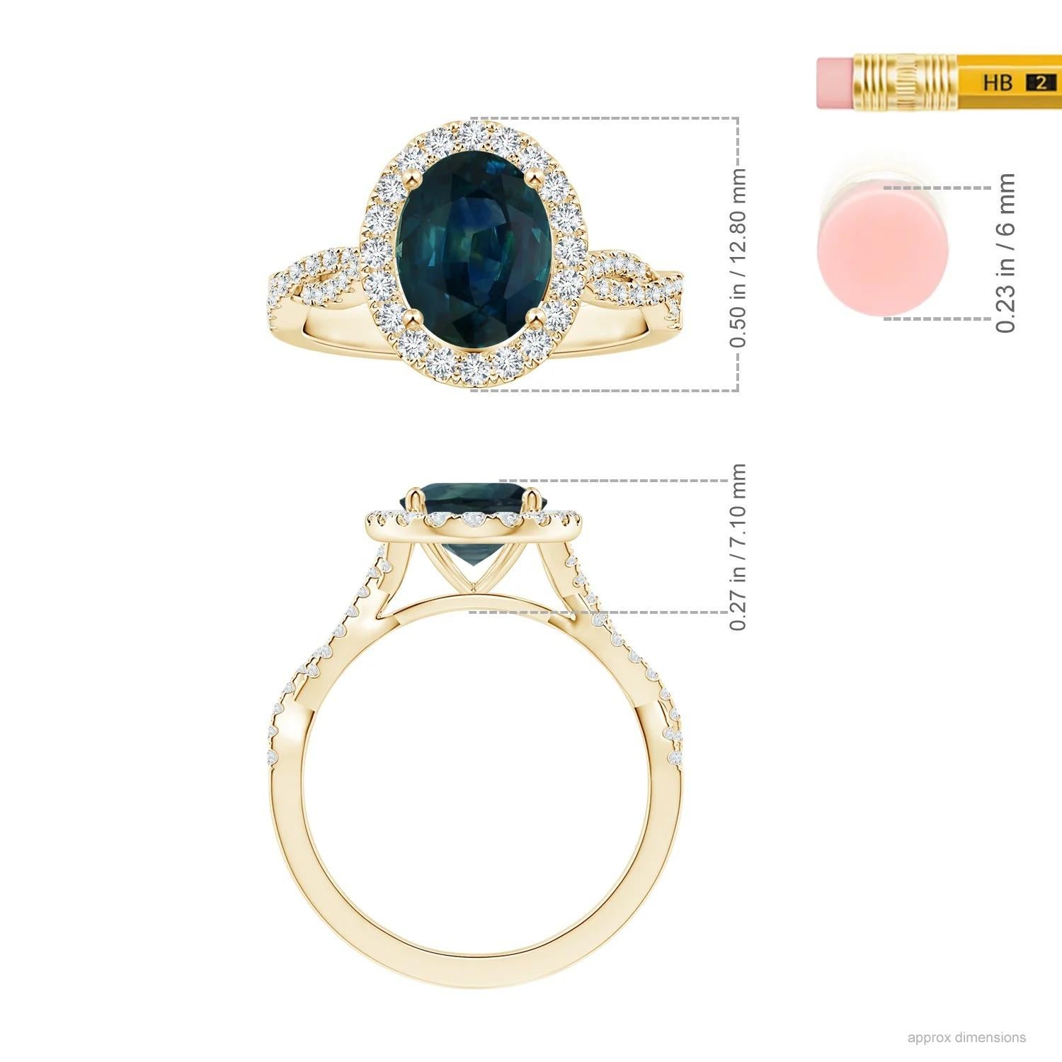 For Sale:  ANGARA GIA Certified Natural Teal Sapphire Diamond Shank Ring in Yellow Gold  5