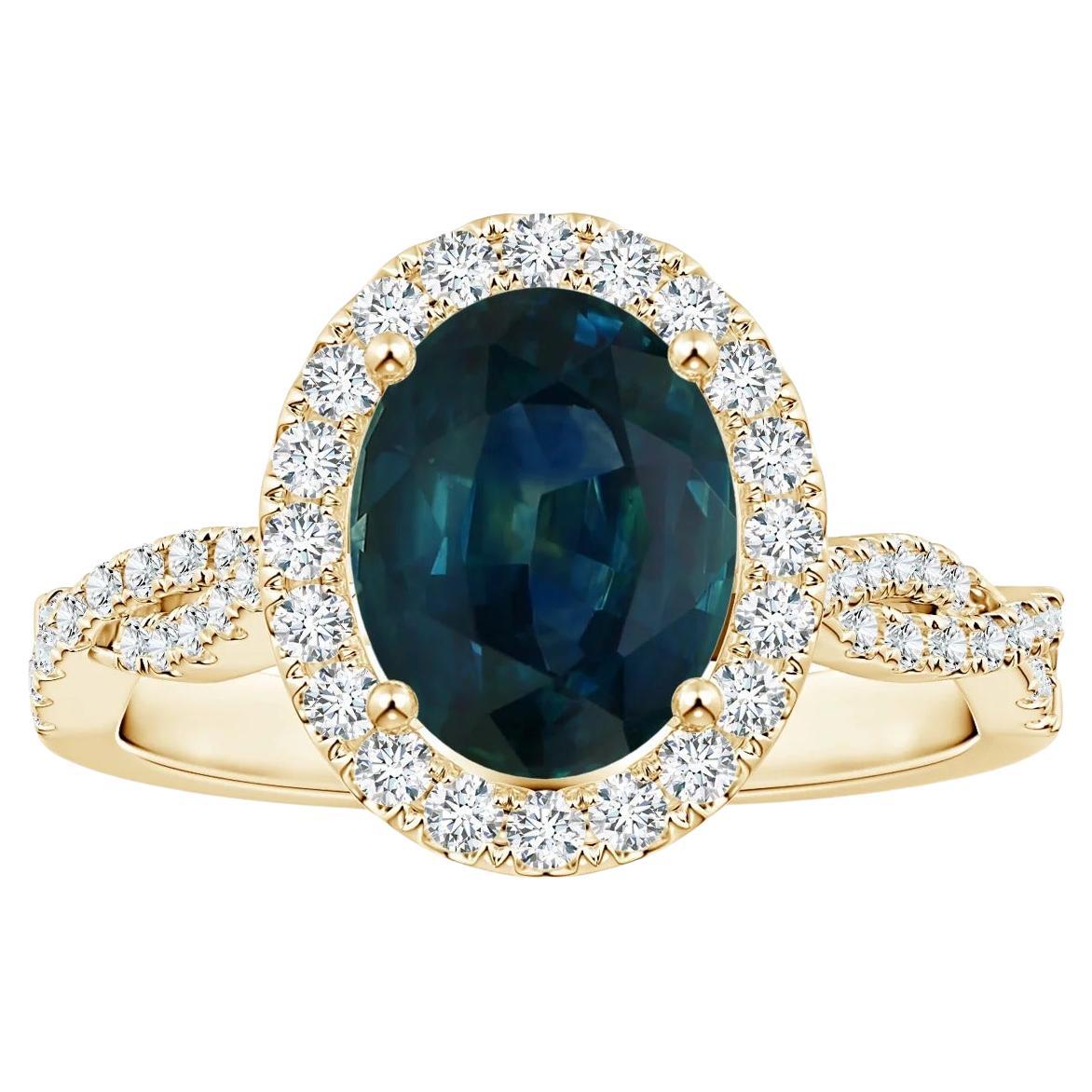 For Sale:  ANGARA GIA Certified Natural Teal Sapphire Diamond Shank Ring in Yellow Gold