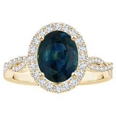 ANGARA GIA Certified Natural Teal Sapphire Diamond Shank Ring in Yellow Gold 
