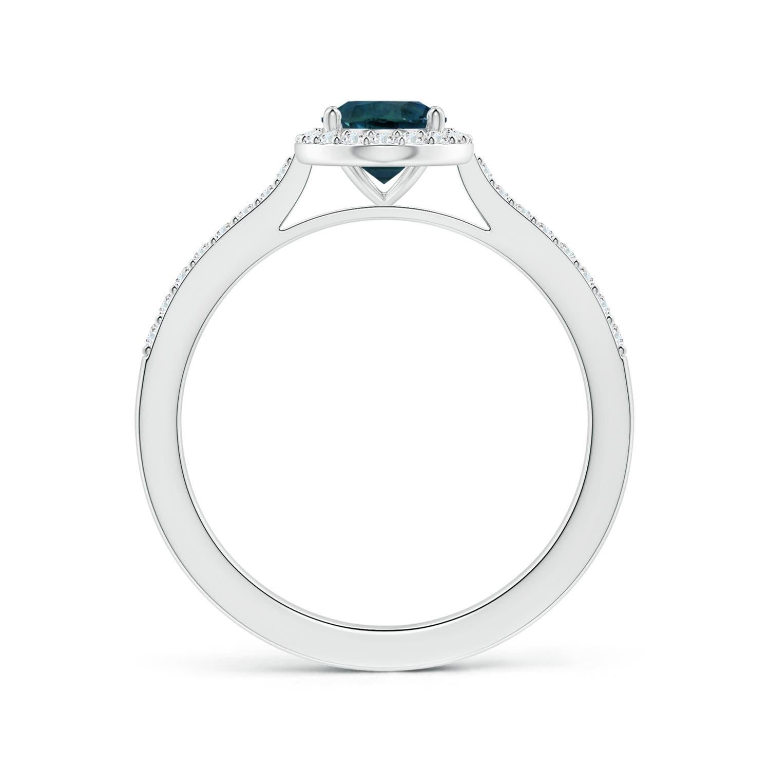 For Sale:  ANGARA GIA Certified Natural Teal Sapphire Ring in Platinum with Halo 2