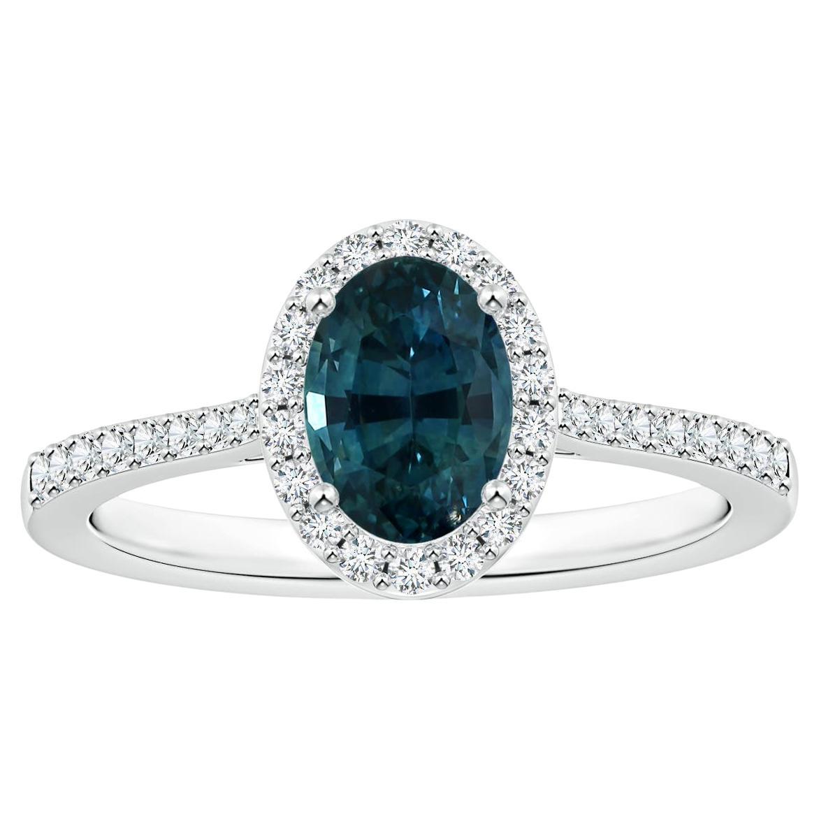 ANGARA GIA Certified Natural Teal Sapphire Ring in Platinum with Halo