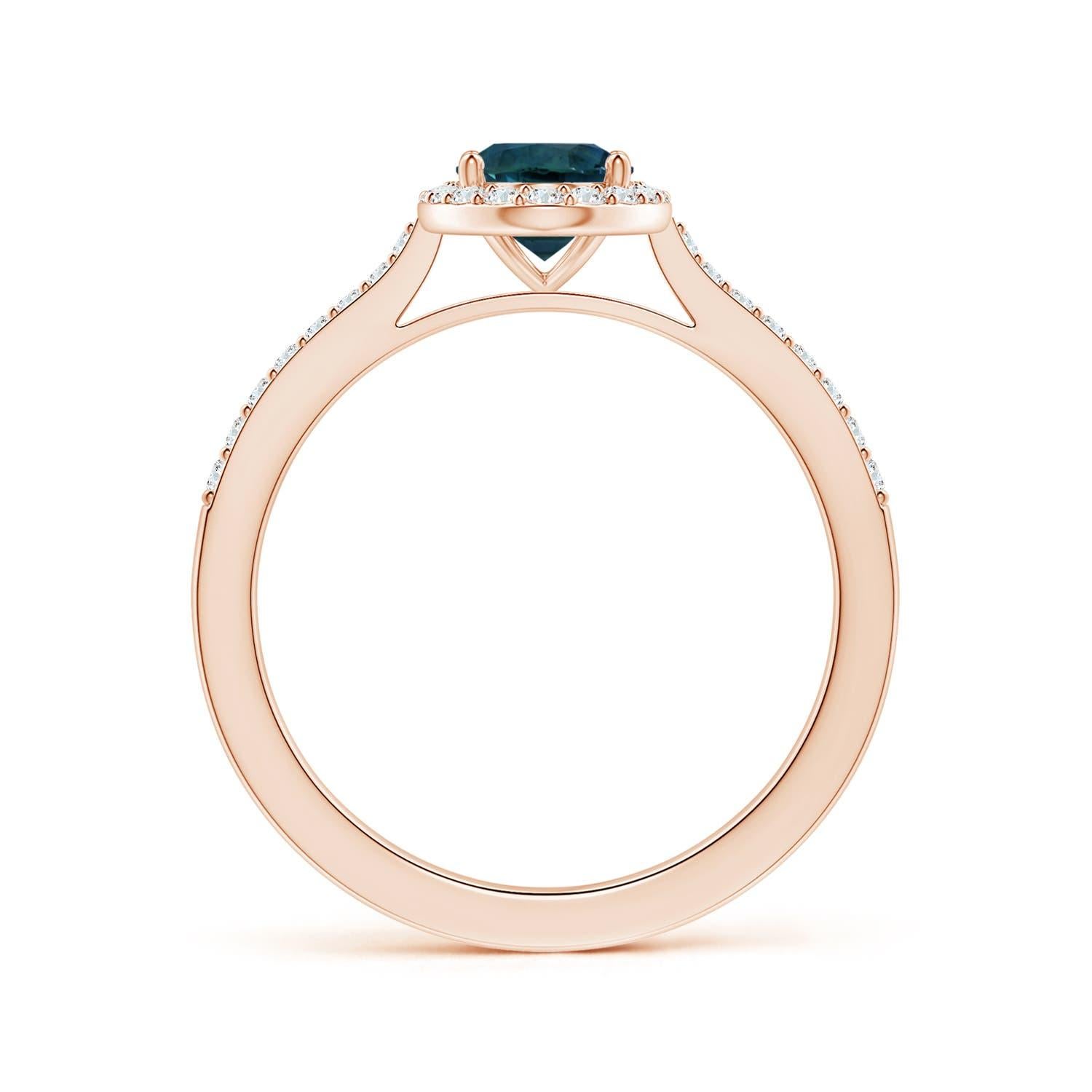 ANGARA GIA Certified Natural Teal Sapphire Ring in Rose Gold with Halo 2