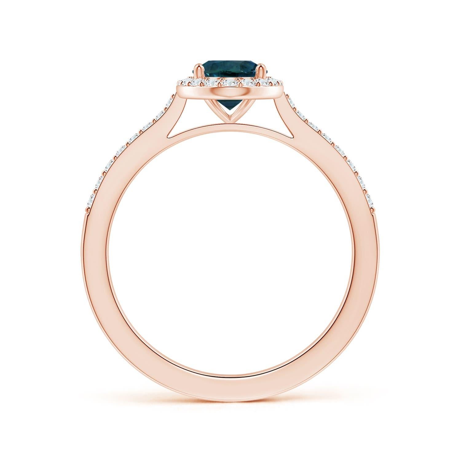 For Sale:  ANGARA GIA Certified Natural Teal Sapphire Ring in Rose Gold with Halo 2