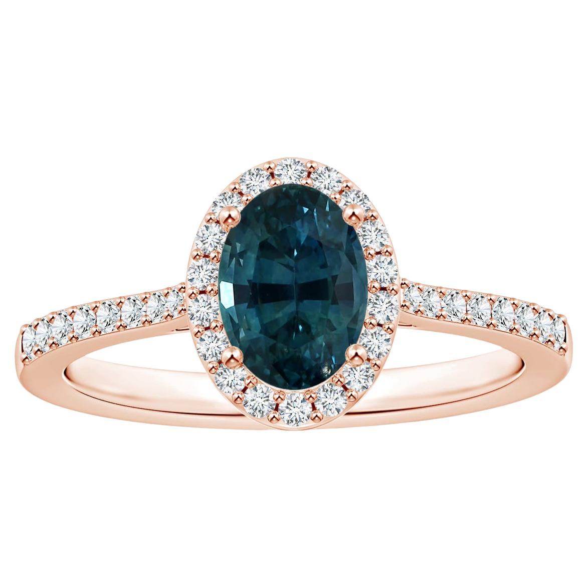 ANGARA GIA Certified Natural Teal Sapphire Ring in Rose Gold with Halo