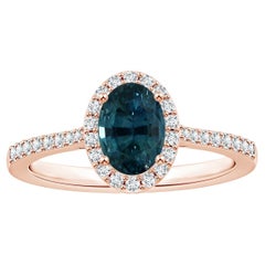 ANGARA GIA Certified Natural Teal Sapphire Ring in Rose Gold with Halo