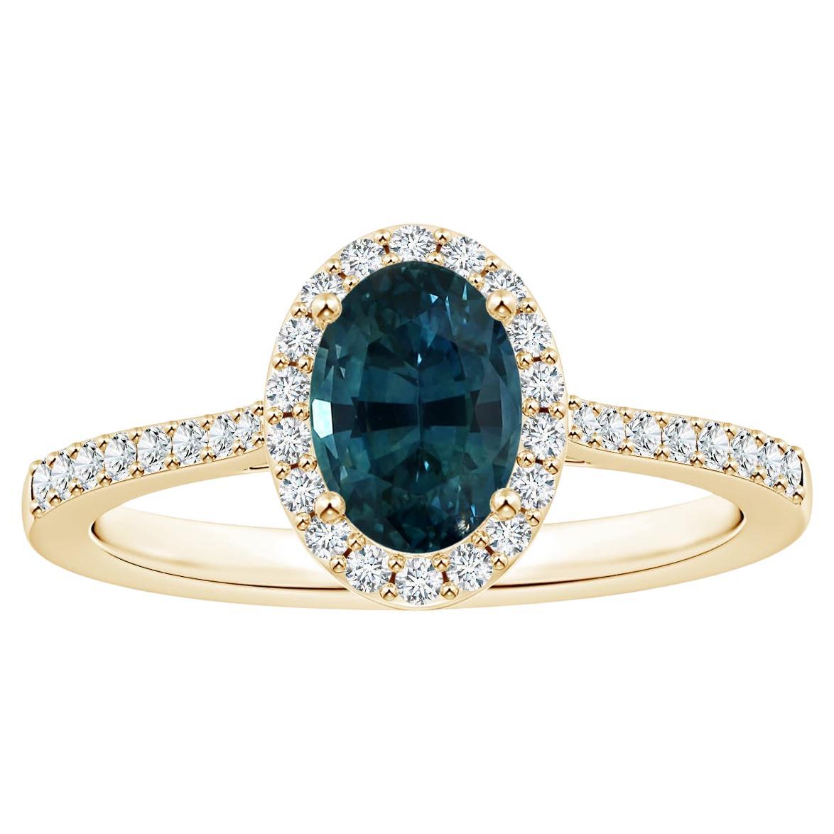 ANGARA GIA Certified Natural Teal Sapphire Ring in White Gold with Halo