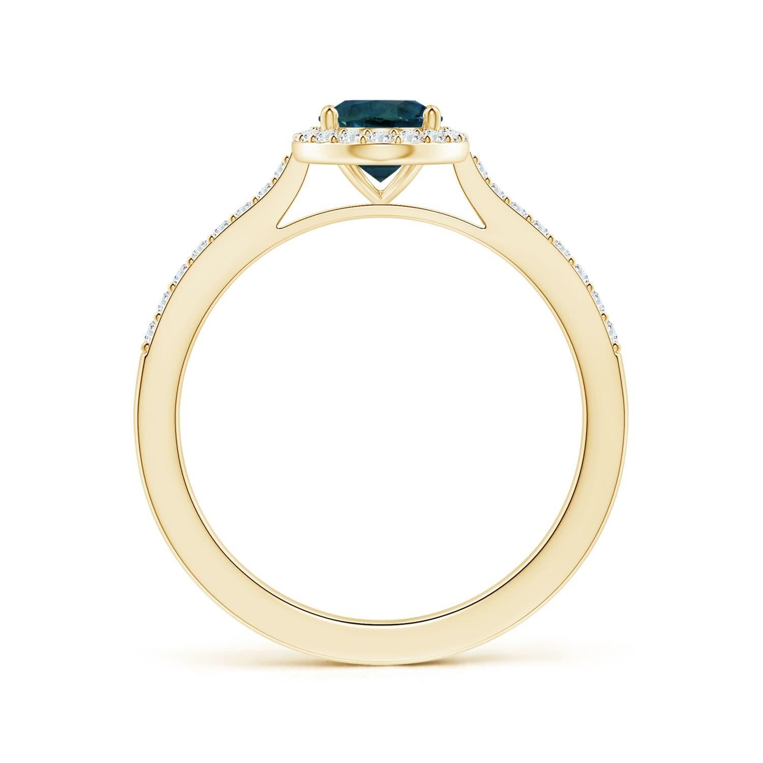For Sale:  ANGARA GIA Certified Natural Teal Sapphire Ring in Yellow Gold with Halo 2
