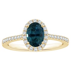ANGARA GIA Certified Natural Teal Sapphire Ring in Yellow Gold with Halo
