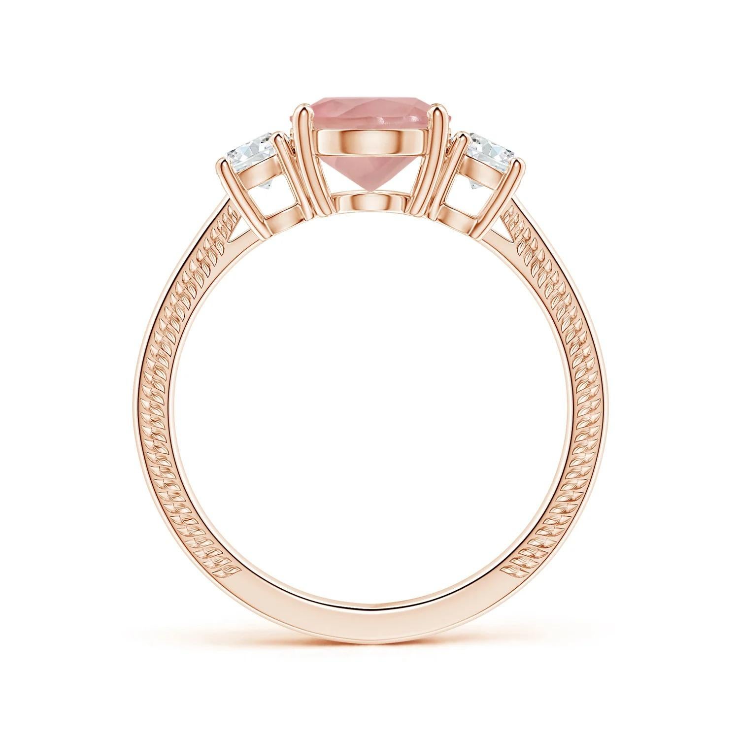 For Sale:  Angara Gia Certified Natural Three Stone Oval Rose Quartz Ring in Rose Gold 2