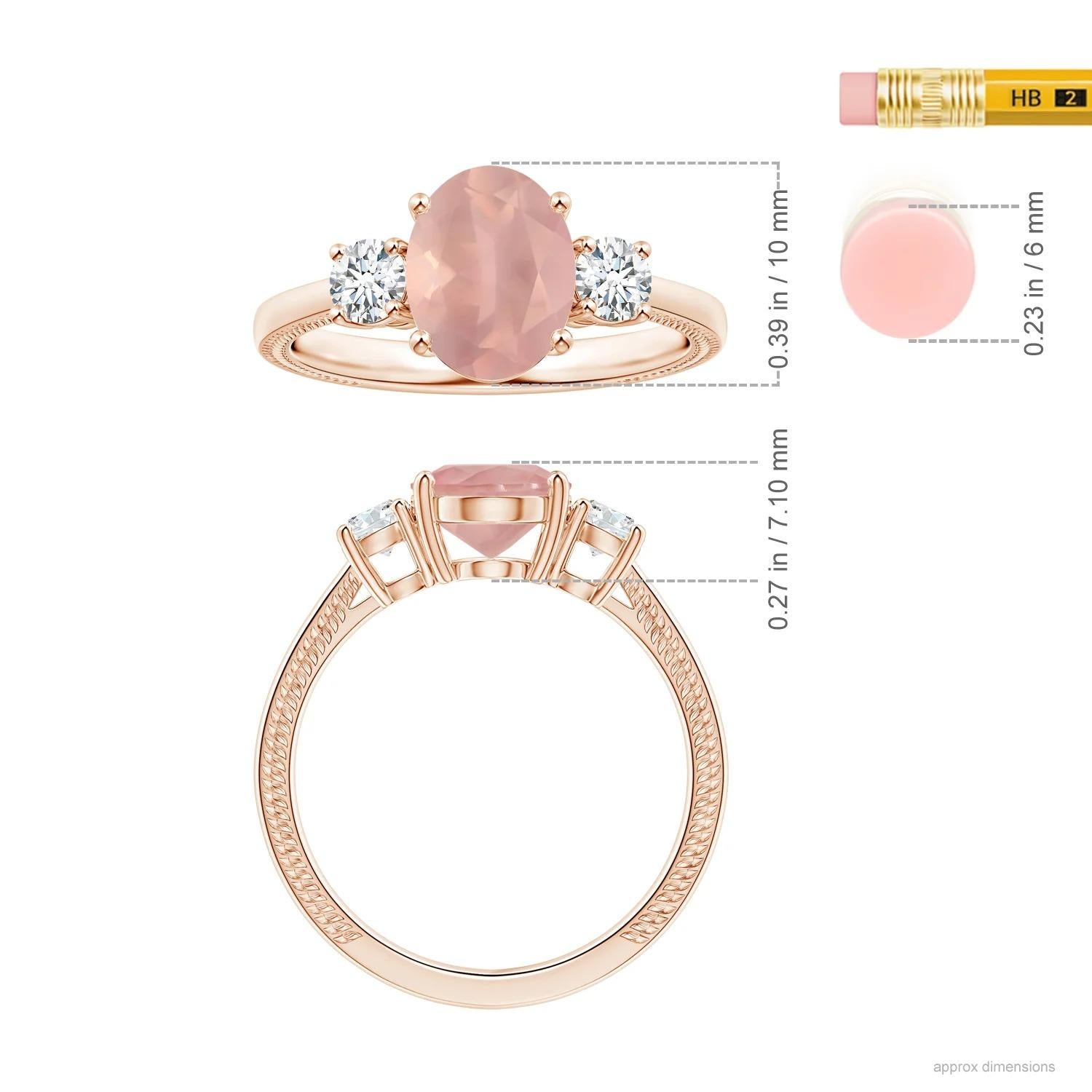 For Sale:  Angara Gia Certified Natural Three Stone Oval Rose Quartz Ring in Rose Gold 5