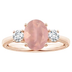 Angara Gia Certified Natural Three Stone Oval Rose Quartz Ring in Rose Gold