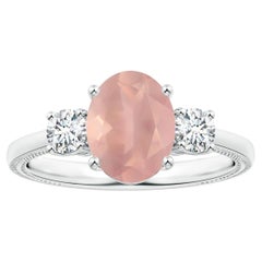 ANGARA GIA Certified Natural Three Stone Oval Rose Quartz Ring in White Gold
