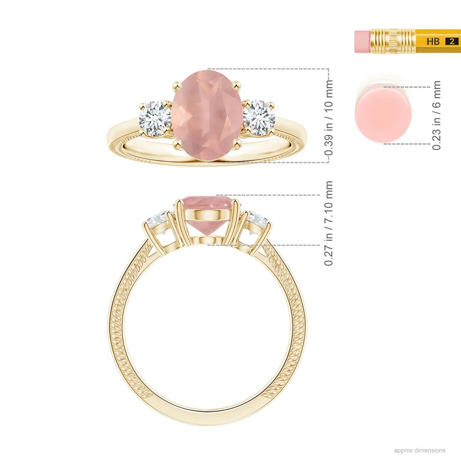 For Sale:  Angara Gia Certified Natural Three Stone Oval Rose Quartz Ring in Yellow Gold 5