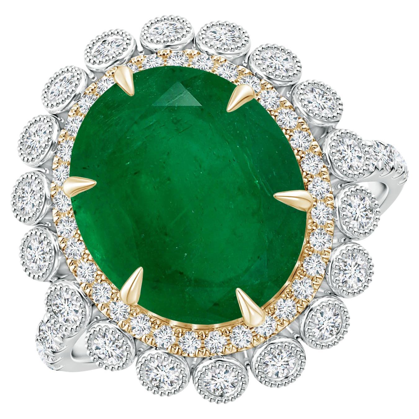 GIA Certified 3.15 Carat Emerald Double Halo Two Color Gold Cocktail ...