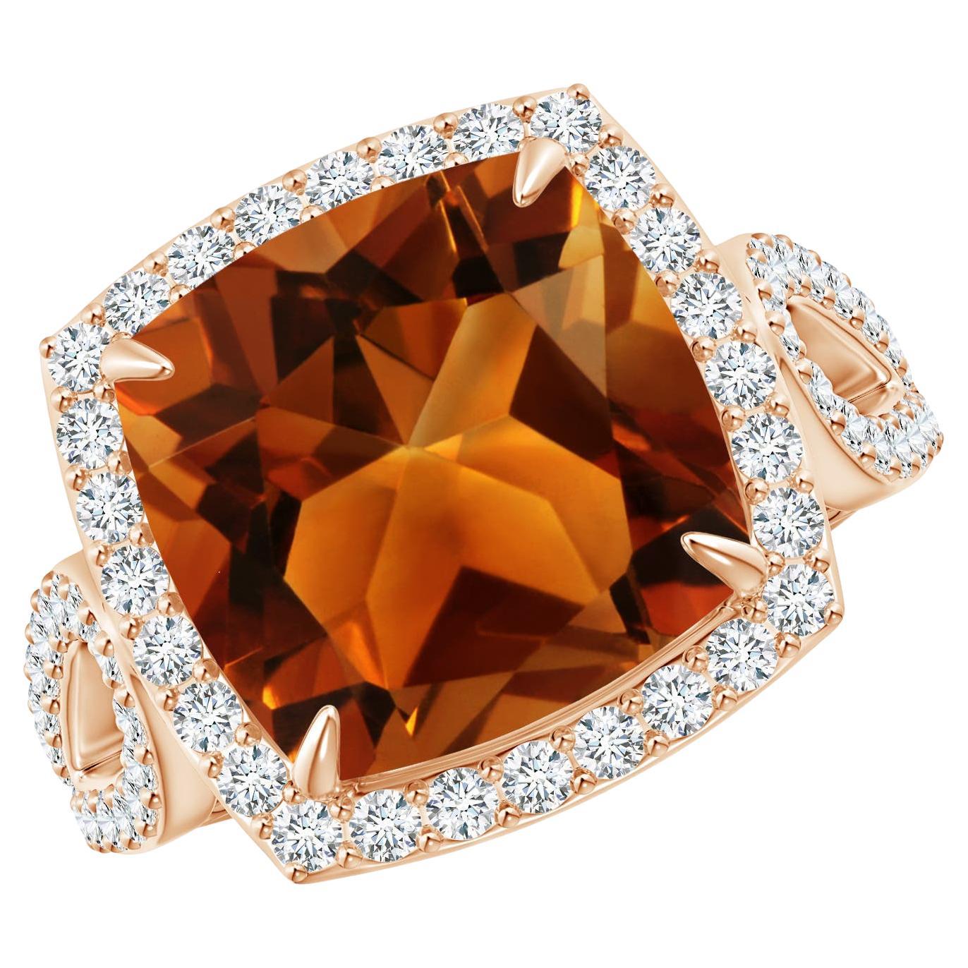 For Sale:  ANGARA GIA Certified Natural Vintage Style Citrine Split Shank Ring in Rose Gold