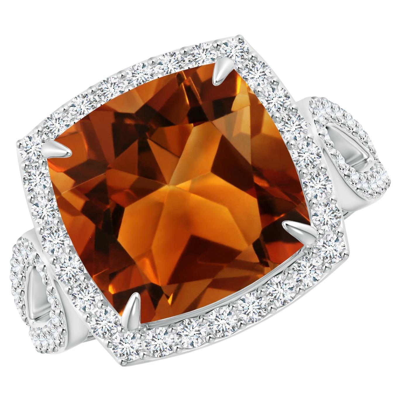 For Sale:  Angara GIA Certified Natural Vintage Style Cushion Citrine Ring in White Gold