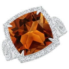 Angara GIA Certified Natural Vintage Style Cushion Citrine Ring in White Gold