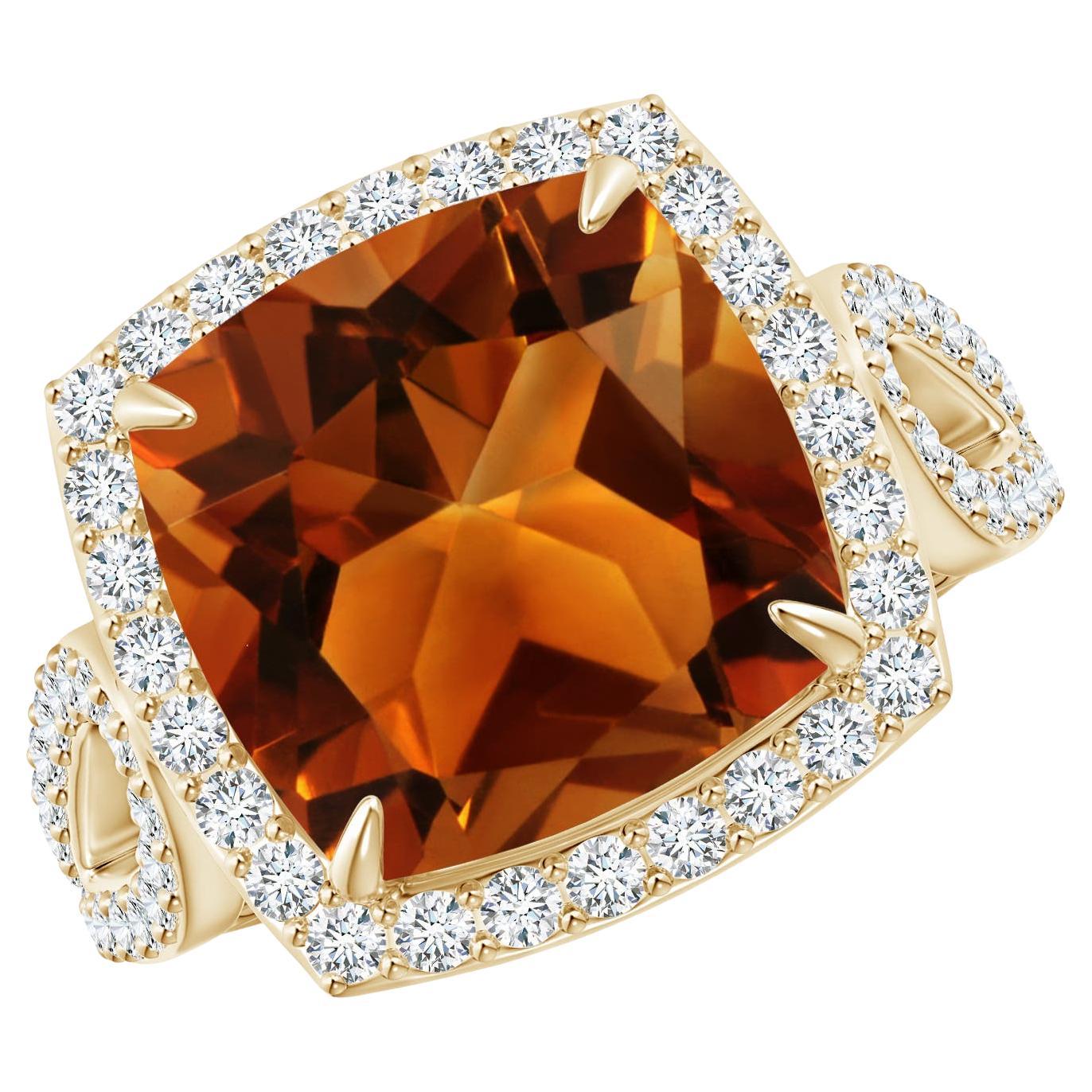 For Sale:  ANGARA GIA Certified Natural Vintage Style Cushion Citrine Ring in Yellow Gold