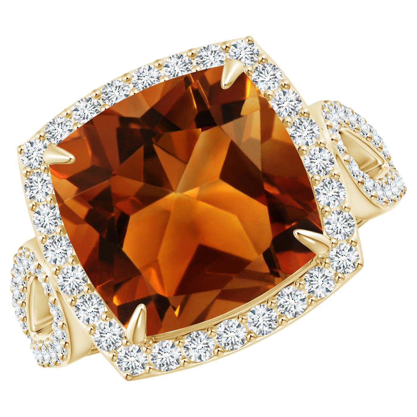 For Sale:  GIA Certified Natural Vintage Style Cushion Citrine Ring in Yellow Gold
