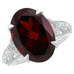 Angara GIA Certified Natural Vintage Style Garnet Fleur De Lis White Gold Ring