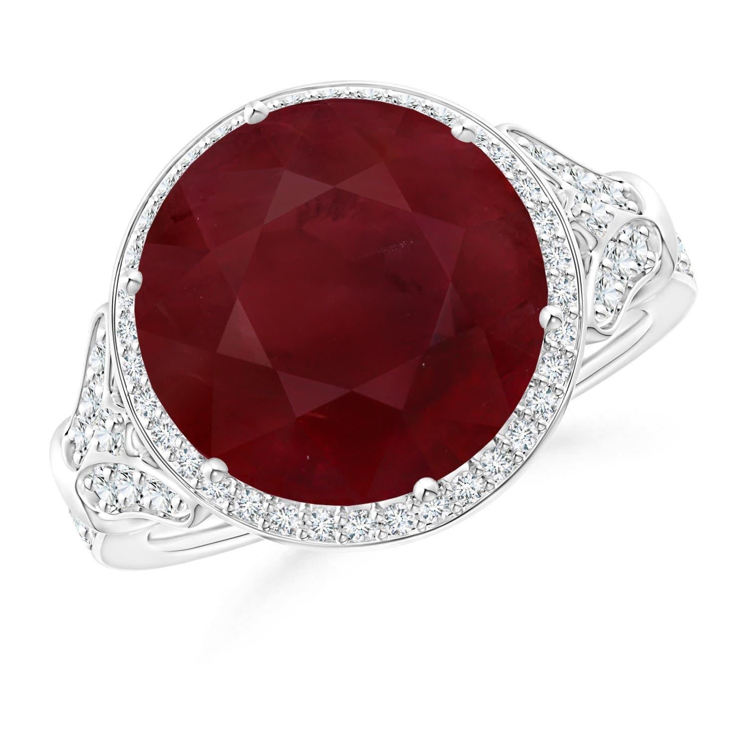 GIA Certified Natural Vintage Style Round Ruby Cocktail Ring in Platinum