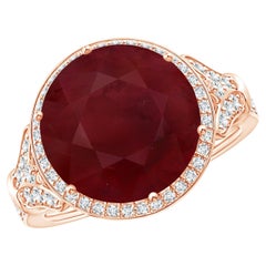 Bague cocktail en or rose avec rubis rond de style vintage naturel certifié par le GIA