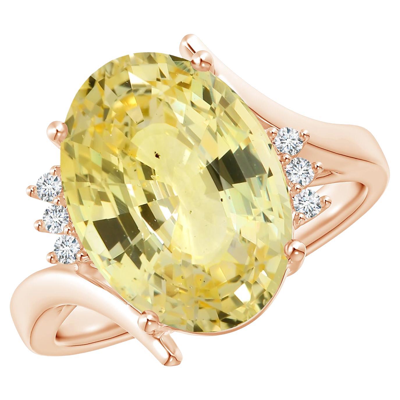 Angara, bague bypass en or rose, saphir jaune naturel certifié GIA et diamant