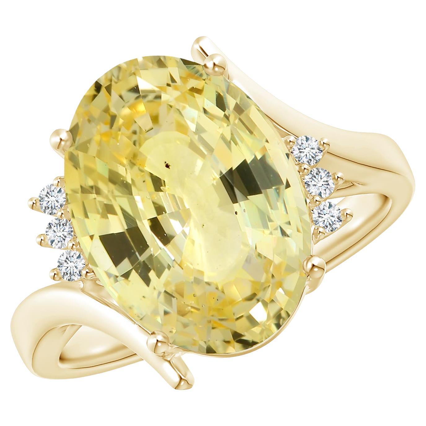For Sale:  Angara GIA Certified Natural Yellow Sapphire & Diamond Bypass Yellow Gold Ring