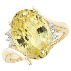Angara, bague bypass en or jaune, saphir jaune naturel certifié GIA et diamants