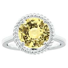 Anillo Halo de Zafiro Amarillo Natural Certificado Gia de Angara en Oro Blanco