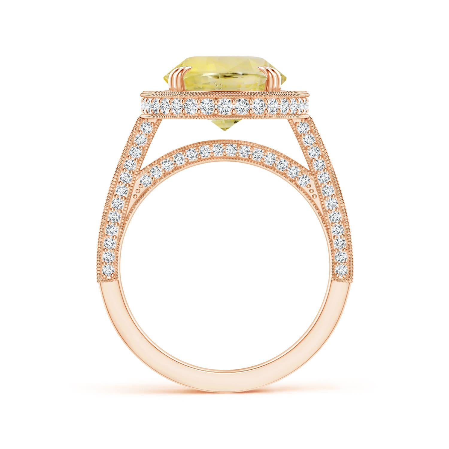 ANGARA Anillo de oro rosa con halo de zafiro amarillo natural certificado por GIA y milgrain  2