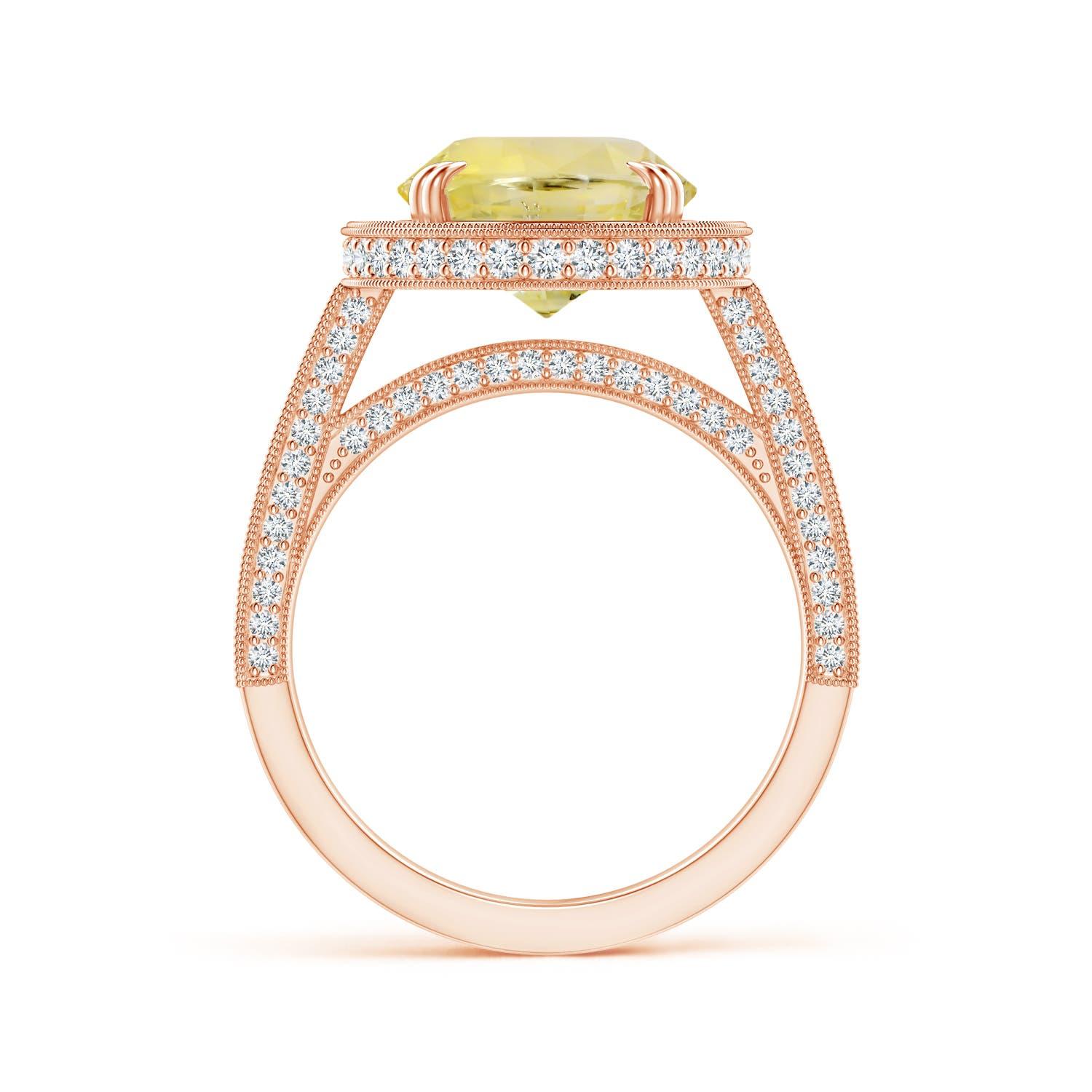 Angara Gia Certified Natural Yellow Sapphire Halo Rose Gold Ring with Milgrain 2