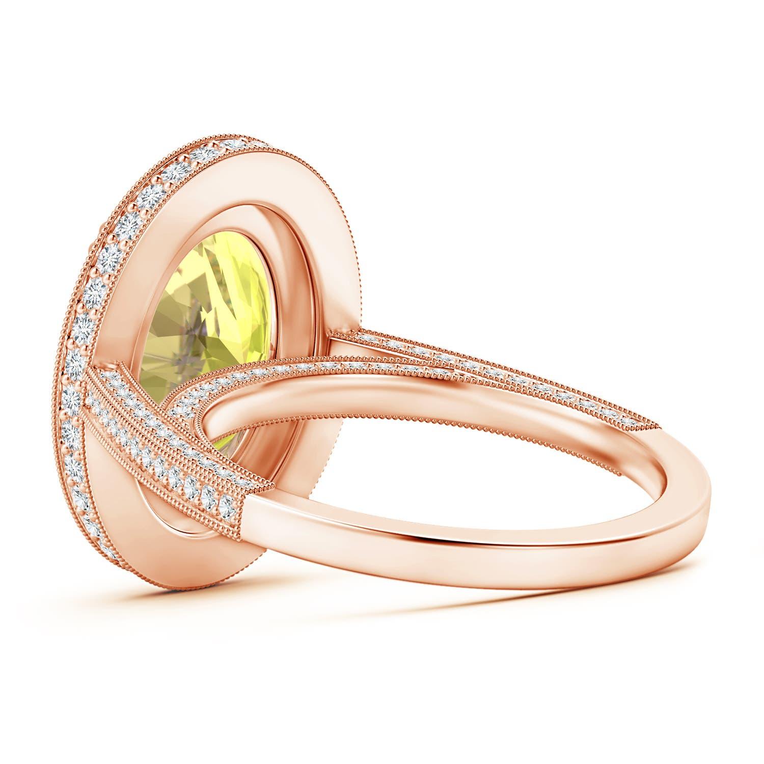 For Sale:  Angara Gia Certified Natural Yellow Sapphire Halo Rose Gold Ring with Milgrain 4