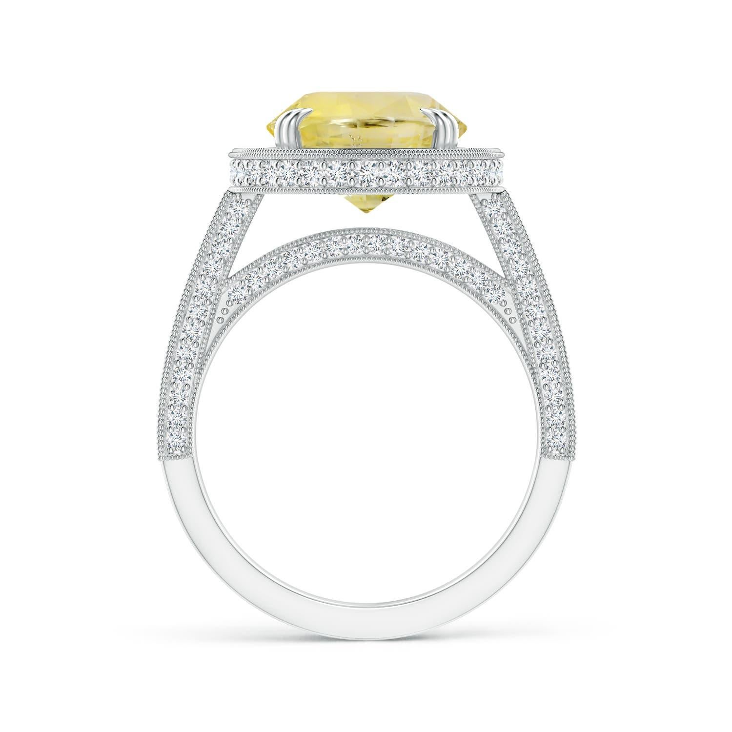 ANGARA GIA Certified Natural Yellow Sapphire Halo White Gold Ring with Milgrain 2