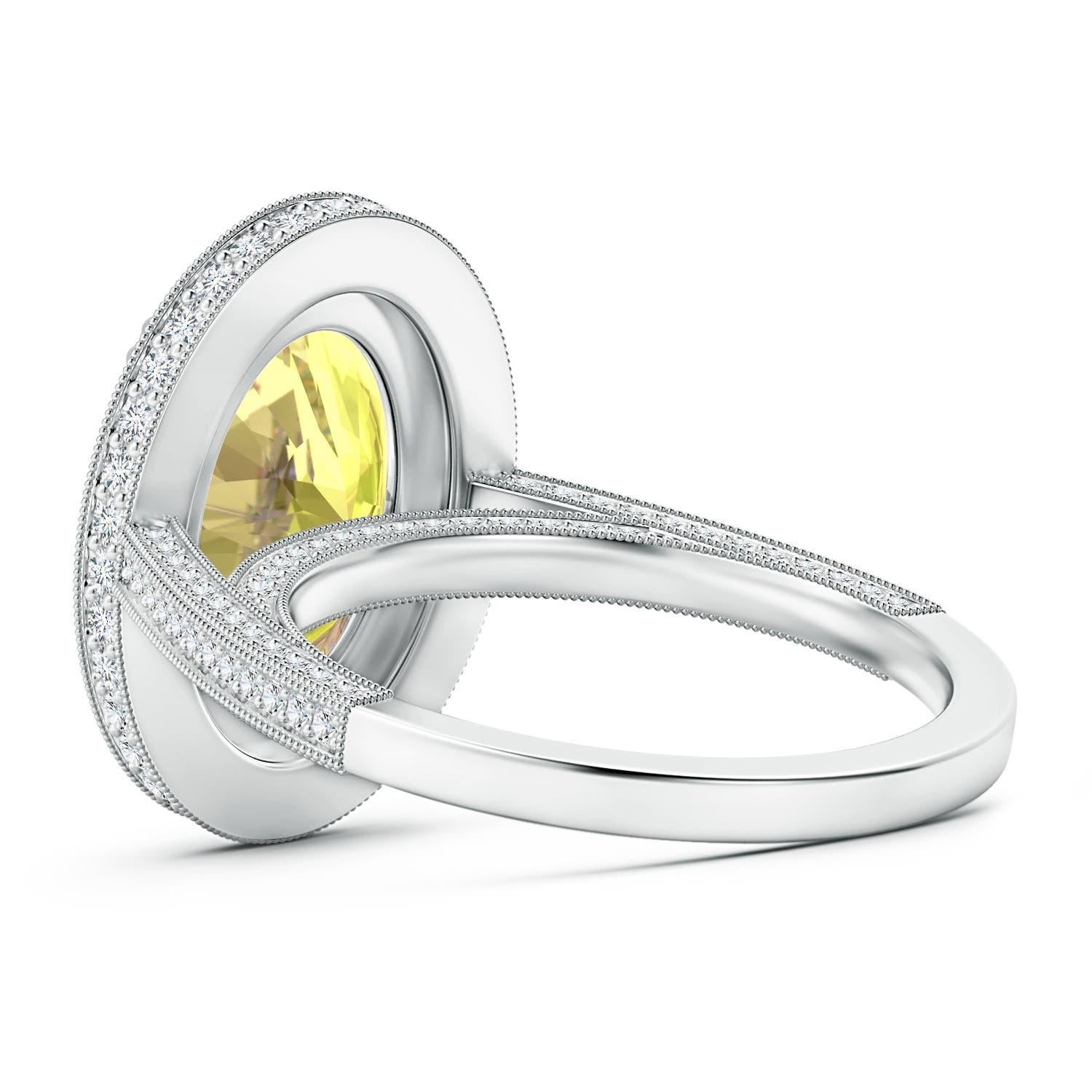 ANGARA GIA Certified Natural Yellow Sapphire Halo White Gold Ring with Milgrain 4