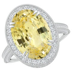 ANGARA GIA Certified Natural Yellow Sapphire Halo White Gold Ring with Milgrain