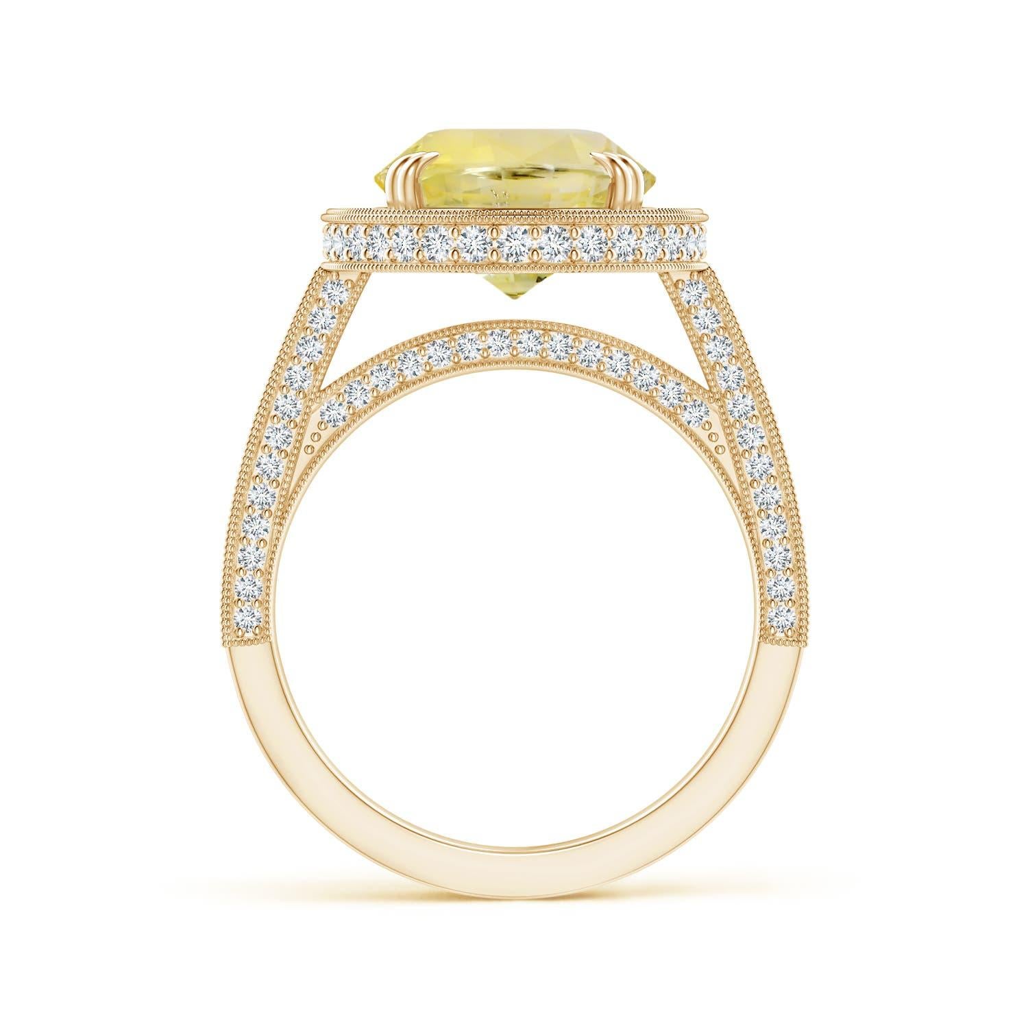 Angara GIA Certificado Zafiro Amarillo Natural Halo Anillo de Oro Amarillo con Milgrain  2