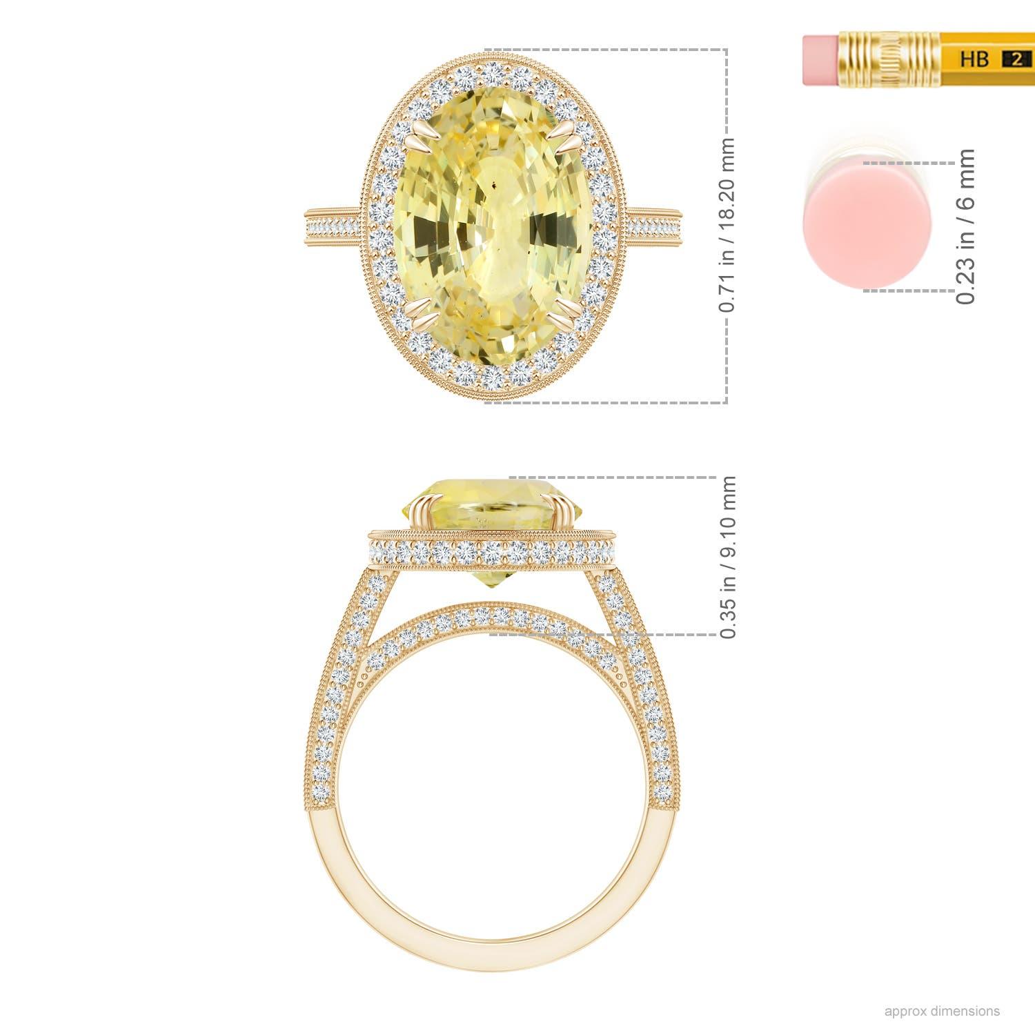 Angara GIA Certificado Zafiro Amarillo Natural Halo Anillo de Oro Amarillo con Milgrain  5