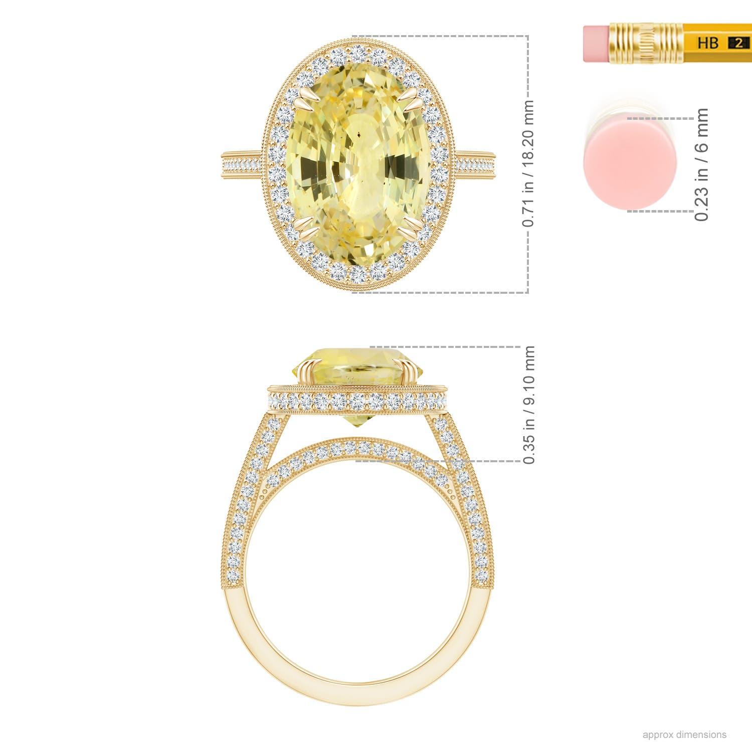 ANGARA GIA Certified Natural Yellow Sapphire Halo Yellow Gold Ring with Milgrain 5