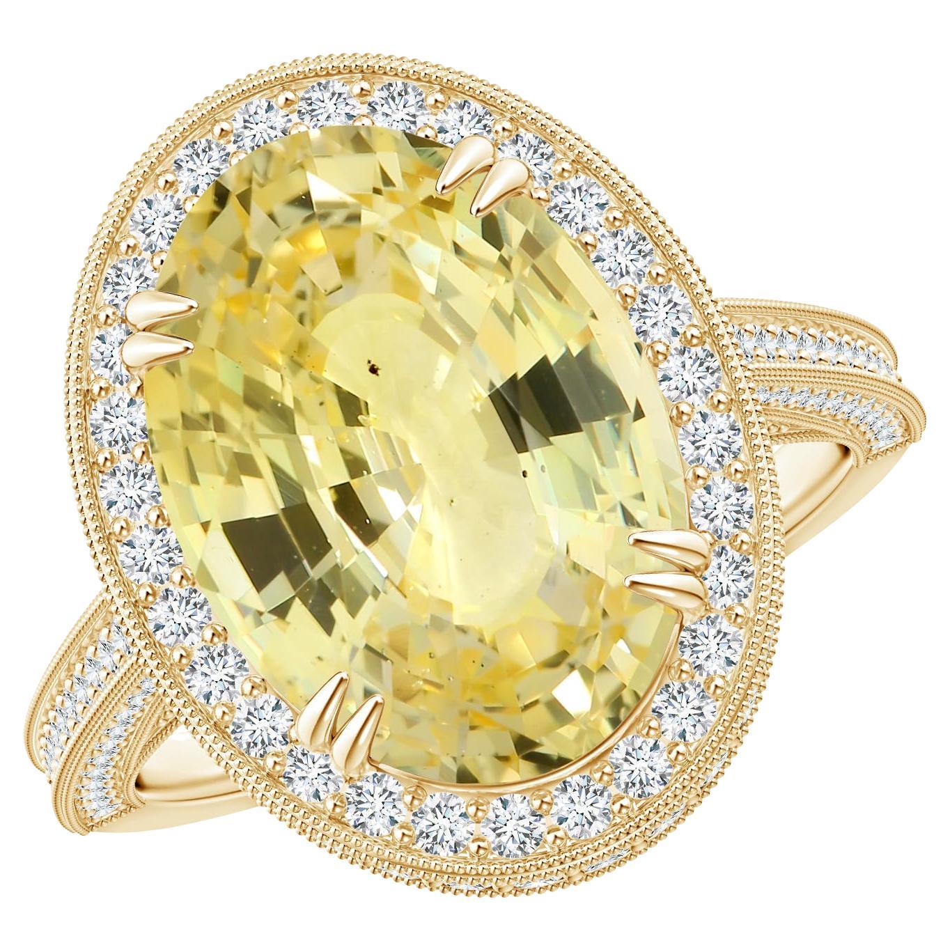 For Sale:  ANGARA GIA Certified Natural Yellow Sapphire Halo Yellow Gold Ring with Milgrain